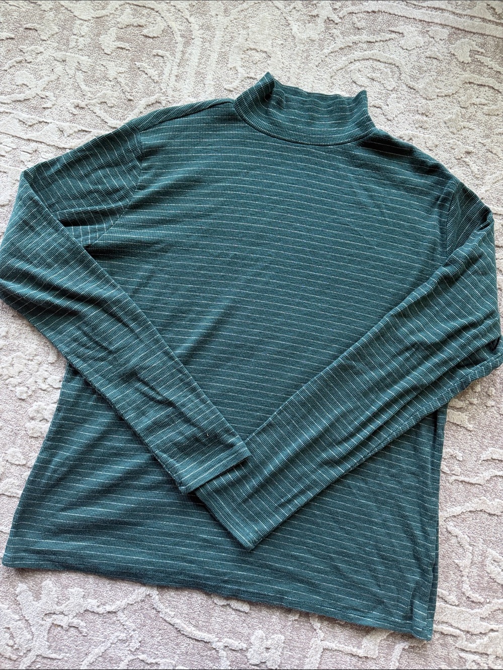 Nine West Green and Silver Striped Top